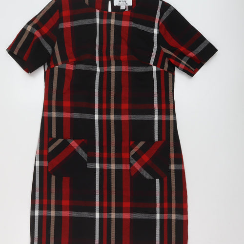 Dorothy Perkins Womens Black Plaid Polyester Mini Size 8 Round Neck Button