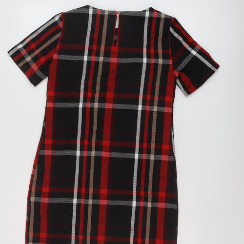Dorothy Perkins Womens Black Plaid Polyester Mini Size 8 Round Neck Button