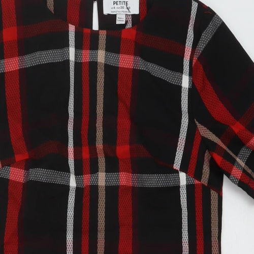 Dorothy Perkins Womens Black Plaid Polyester Mini Size 8 Round Neck Button