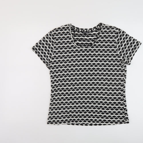 aLEXARA Womens Beige Geometric Polyester Basic T-Shirt Size 16 Round Neck