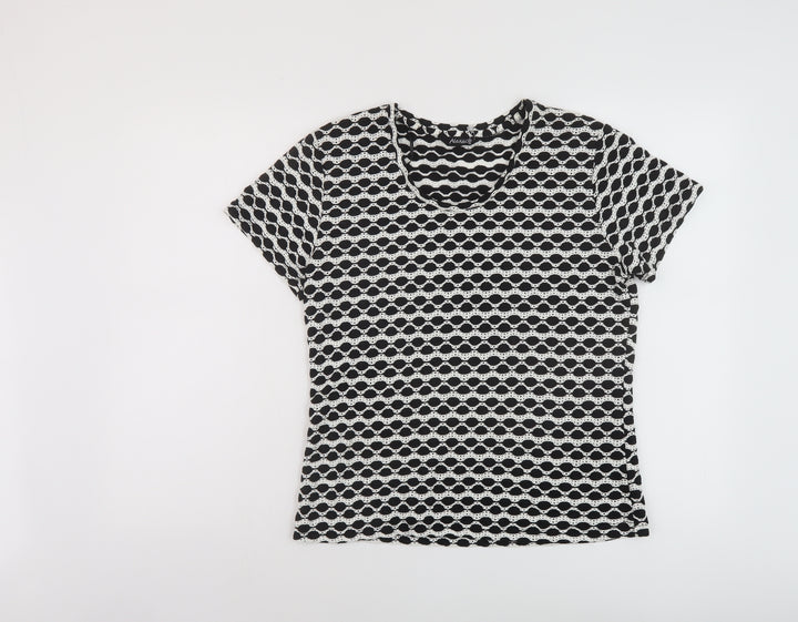 aLEXARA Womens Beige Geometric Polyester Basic T-Shirt Size 16 Round Neck