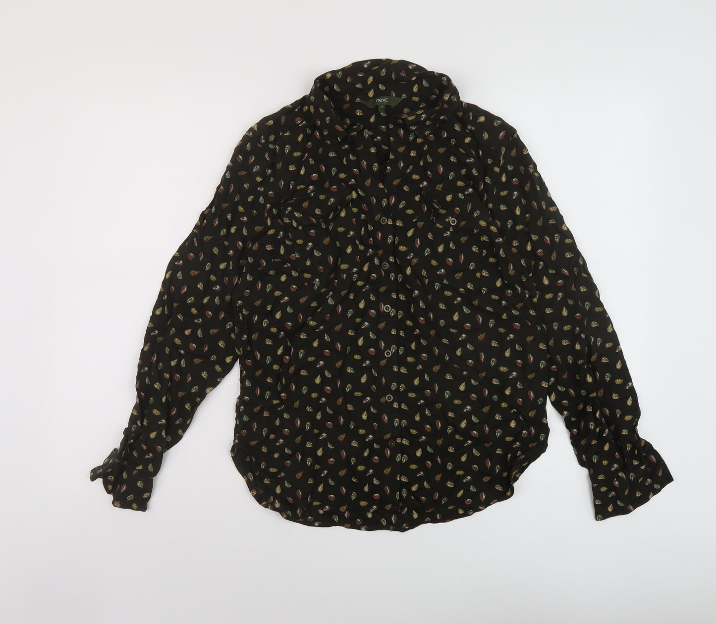 NEXT Womens Green Geometric Viscose Basic Blouse Size 8 Collared