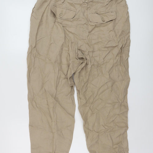 Marks and Spencer Womens Beige Linen Trousers Size 14 L24 in Regular Hook & Eye