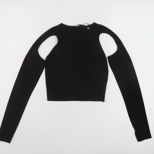 Ego Womens Black Polyester Cropped Blouse Size 8 Round Neck