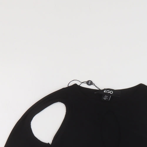 Ego Womens Black Polyester Cropped Blouse Size 8 Round Neck
