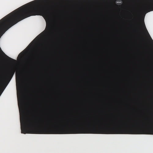 Ego Womens Black Polyester Cropped Blouse Size 8 Round Neck