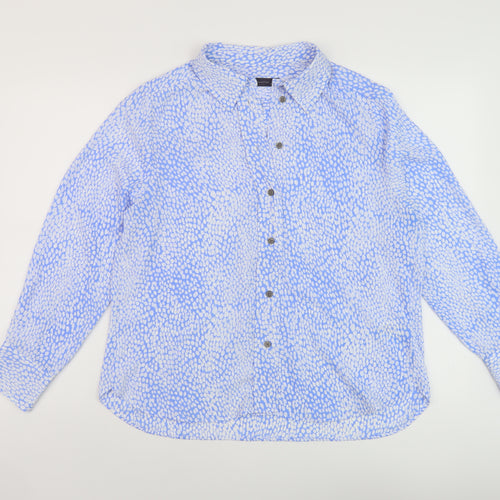 Marks and Spencer Womens Blue Geometric Polyester Basic Button-Up Size 14 Collared