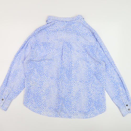 Marks and Spencer Womens Blue Geometric Polyester Basic Button-Up Size 14 Collared