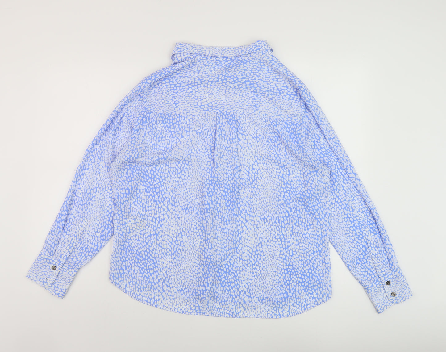 Marks and Spencer Womens Blue Geometric Polyester Basic Button-Up Size 14 Collared