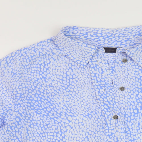 Marks and Spencer Womens Blue Geometric Polyester Basic Button-Up Size 14 Collared