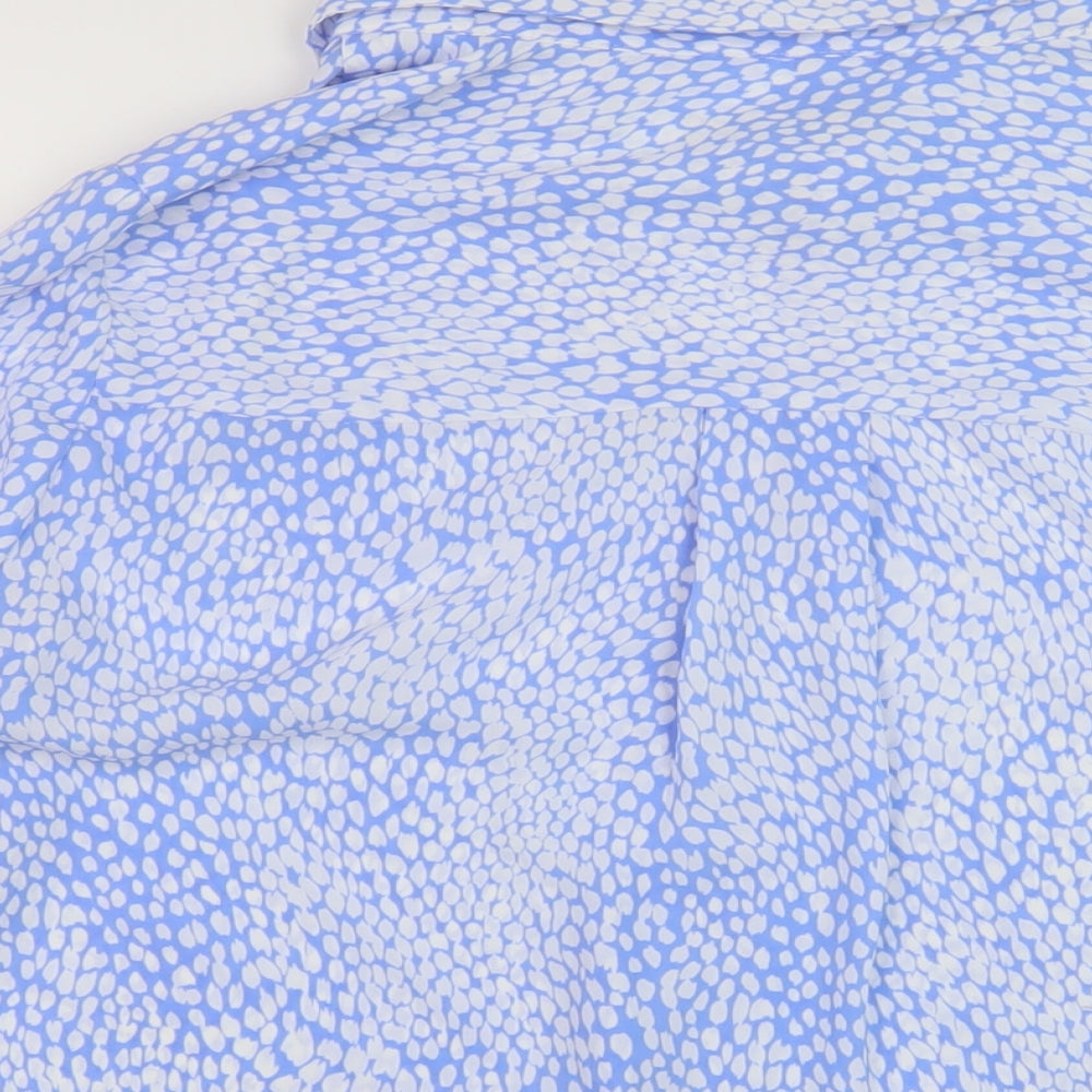 Marks and Spencer Womens Blue Geometric Polyester Basic Button-Up Size 14 Collared