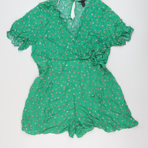 New Look Womens Green Floral Viscose Playsuit One-Piece Size 18 Button