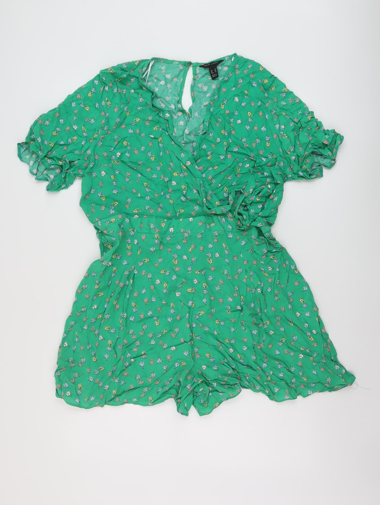 New Look Womens Green Floral Viscose Playsuit One-Piece Size 18 Button