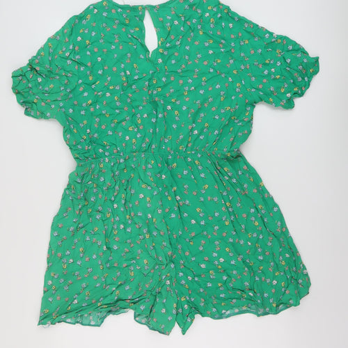 New Look Womens Green Floral Viscose Playsuit One-Piece Size 18 Button