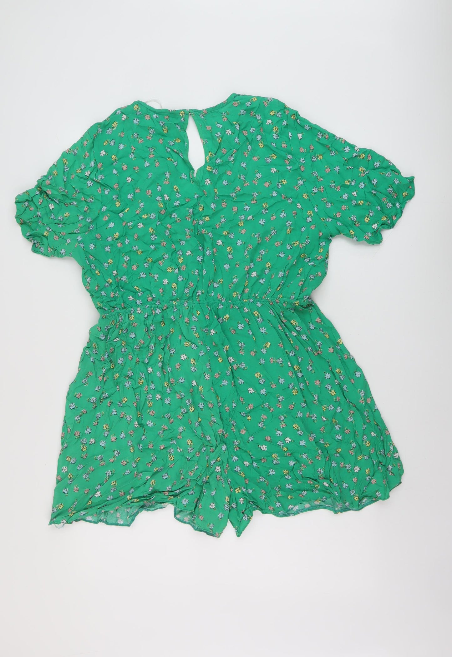 New Look Womens Green Floral Viscose Playsuit One-Piece Size 18 Button