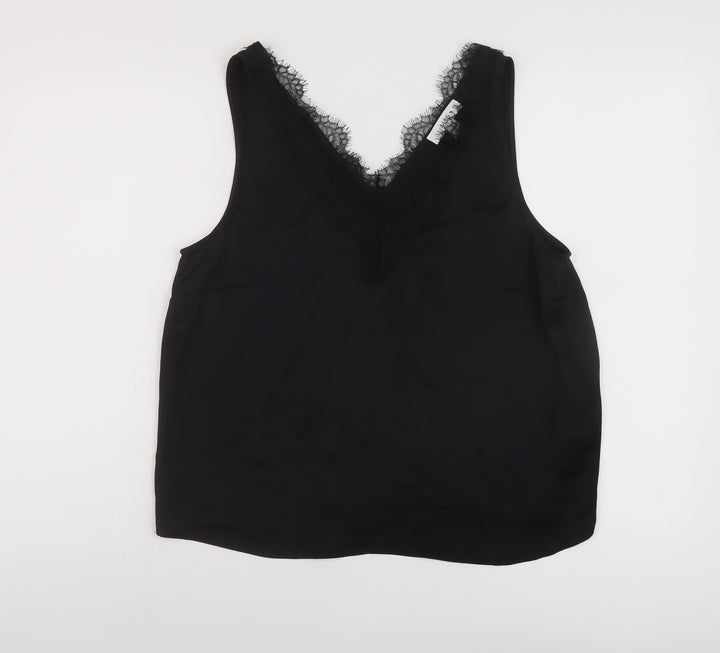 Marks and Spencer Womens Black Polyester Basic Tank Size 14 V-Neck