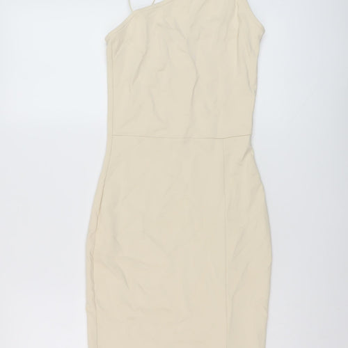 Nakd Womens Beige Polyester Bodycon Size XS One Shoulder Pullover