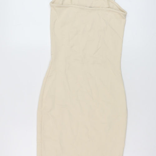 Nakd Womens Beige Polyester Bodycon Size XS One Shoulder Pullover