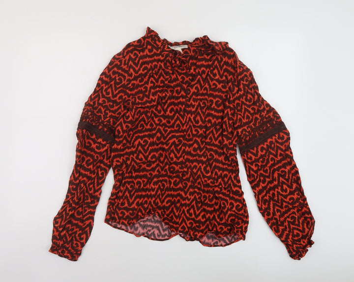 Per Una Womens Red Geometric Viscose Basic Blouse Size 8 V-Neck