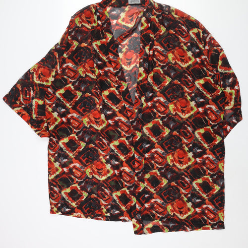 Reclaimed Vintage Womens Red Geometric Polyester Kimono Blouse Size S V-Neck - Semi Sheer