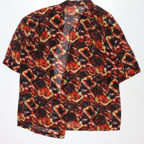 Reclaimed Vintage Womens Red Geometric Polyester Kimono Blouse Size S V-Neck - Semi Sheer