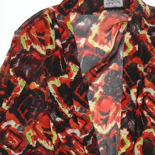 Reclaimed Vintage Womens Red Geometric Polyester Kimono Blouse Size S V-Neck - Semi Sheer