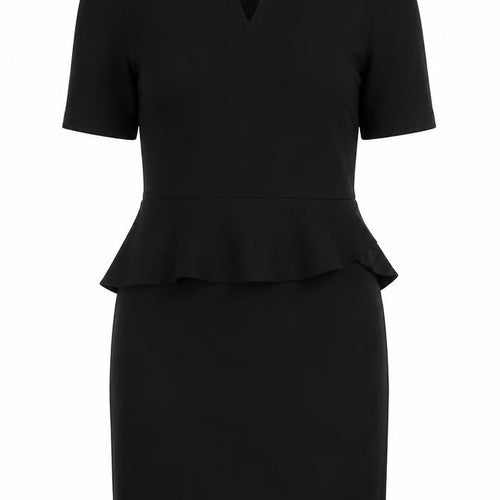 Marks and Spencer Womens Black Viscose Shift Size 12 Boat Neck Pullover - Keyhole Neck Peplum Frill