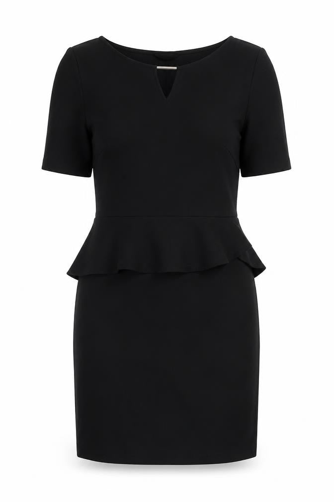 Marks and Spencer Womens Black Viscose Shift Size 12 Boat Neck Pullover - Keyhole Neck Peplum Frill