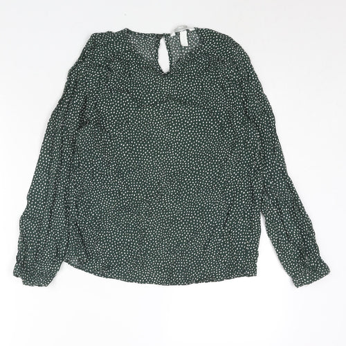 H&M Womens Green Geometric Viscose Basic Blouse Size 8 Round Neck