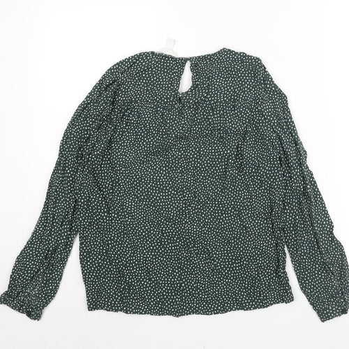 H&M Womens Green Geometric Viscose Basic Blouse Size 8 Round Neck