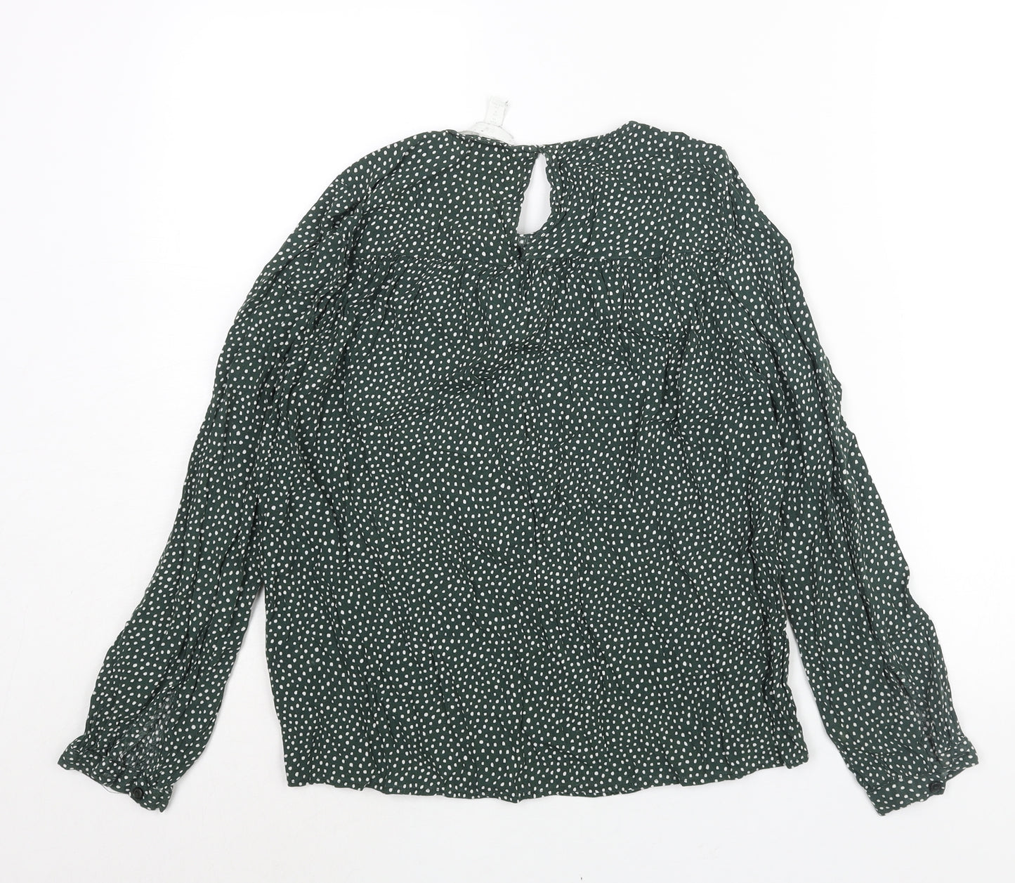 H&M Womens Green Geometric Viscose Basic Blouse Size 8 Round Neck
