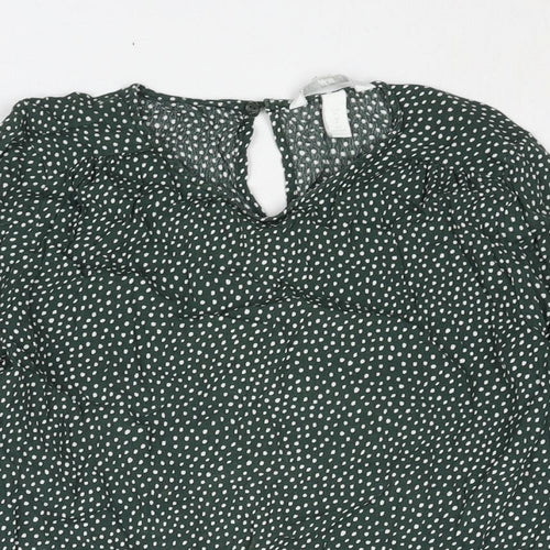 H&M Womens Green Geometric Viscose Basic Blouse Size 8 Round Neck