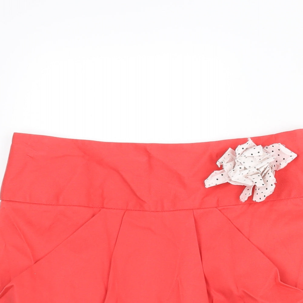 River Island Womens Pink Cotton Skater Skirt Size 10 Zip - Flower Detail