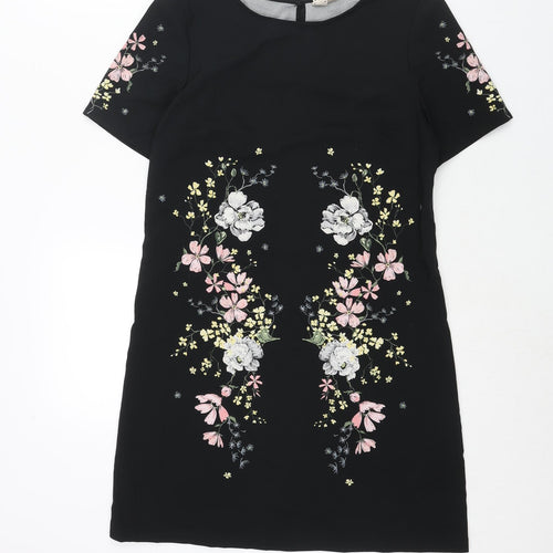 Divided by H&M Womens Black Polyester Shift Size 8 Round Neck Button - Floral Print