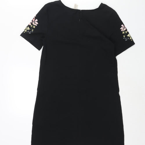 Divided by H&M Womens Black Polyester Shift Size 8 Round Neck Button - Floral Print