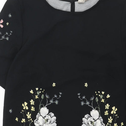 Divided by H&M Womens Black Polyester Shift Size 8 Round Neck Button - Floral Print