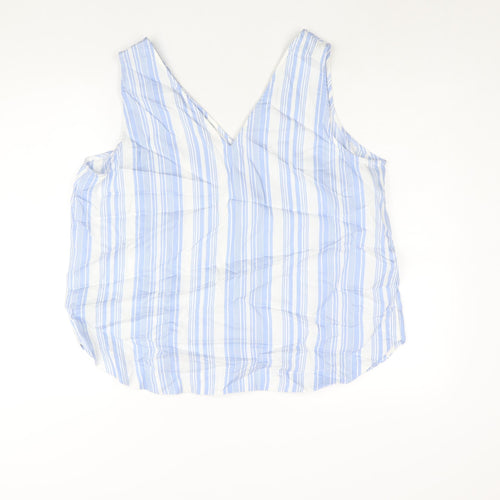 Marks and Spencer Womens Blue Striped Lyocell Camisole Blouse Size 18 V-Neck