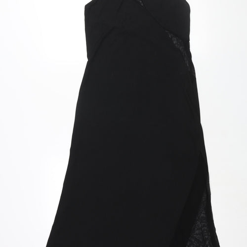 Topshop Womens Black Polyester Maxi Size M Round Neck Pullover - Mesh Panel