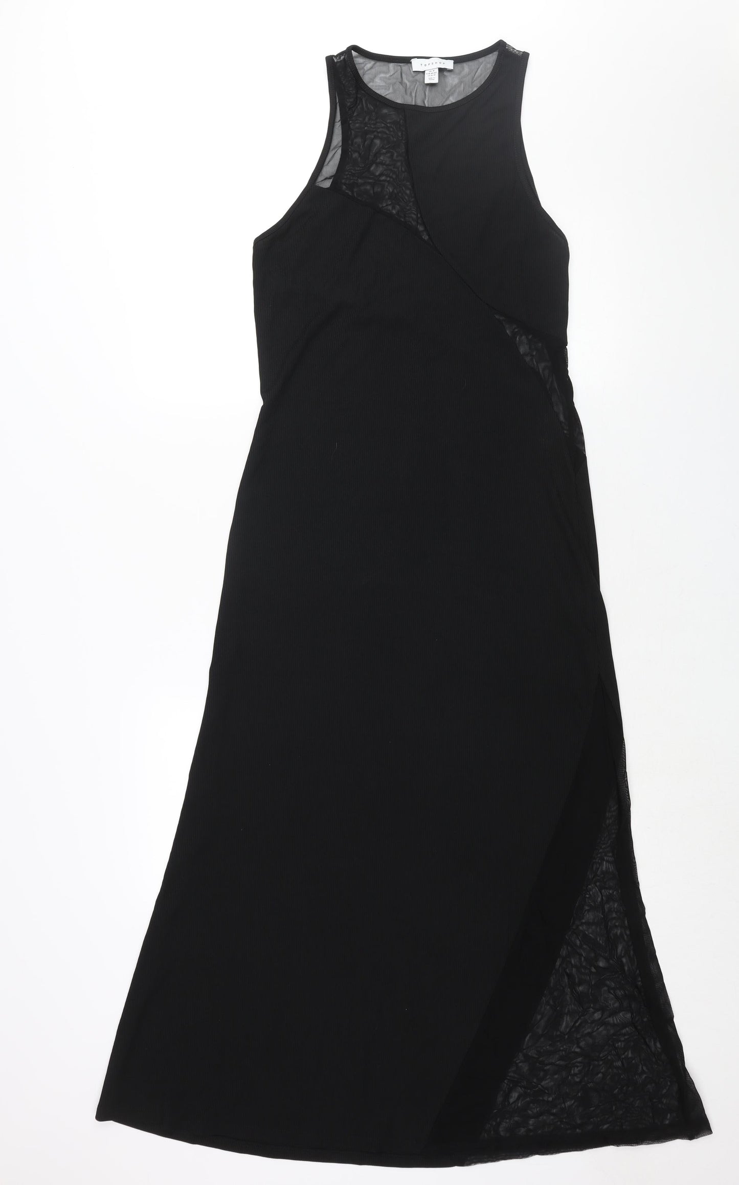Topshop Womens Black Polyester Maxi Size M Round Neck Pullover - Mesh Panel