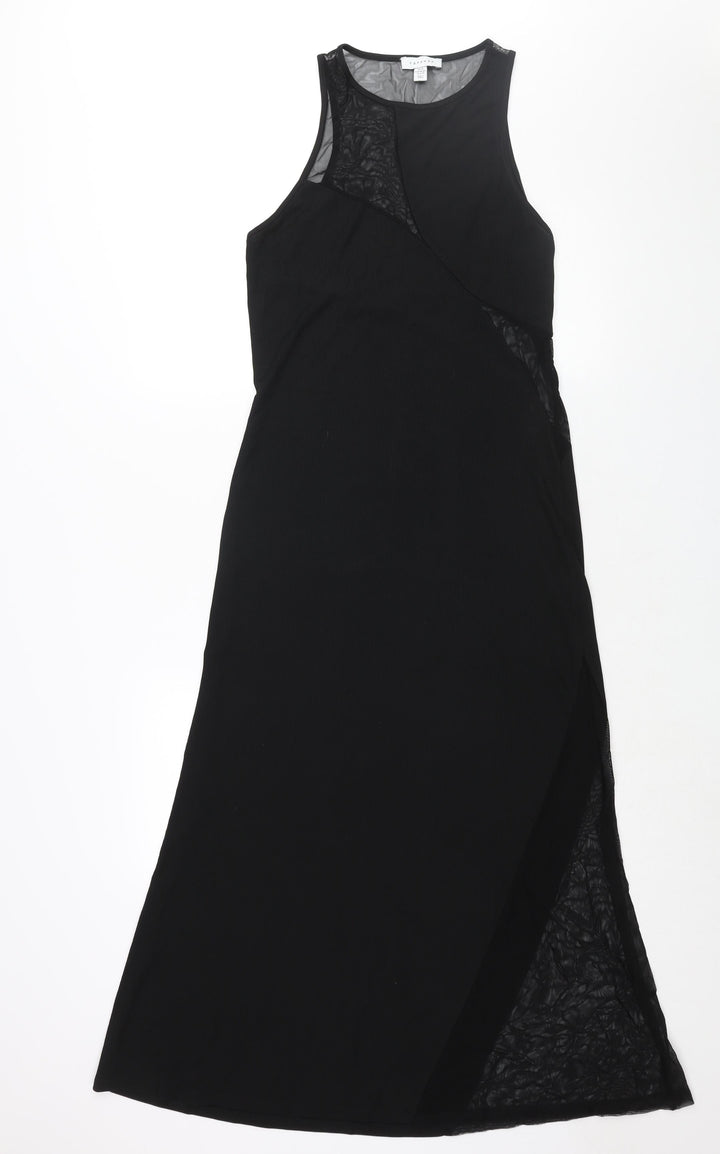 Topshop Womens Black Polyester Maxi Size M Round Neck Pullover - Mesh Panel