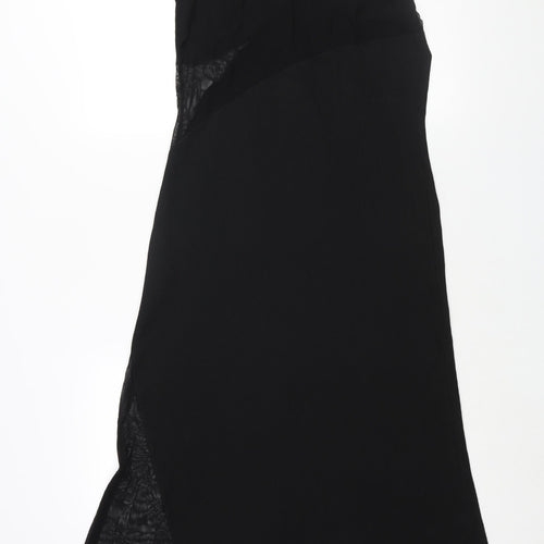 Topshop Womens Black Polyester Maxi Size M Round Neck Pullover - Mesh Panel