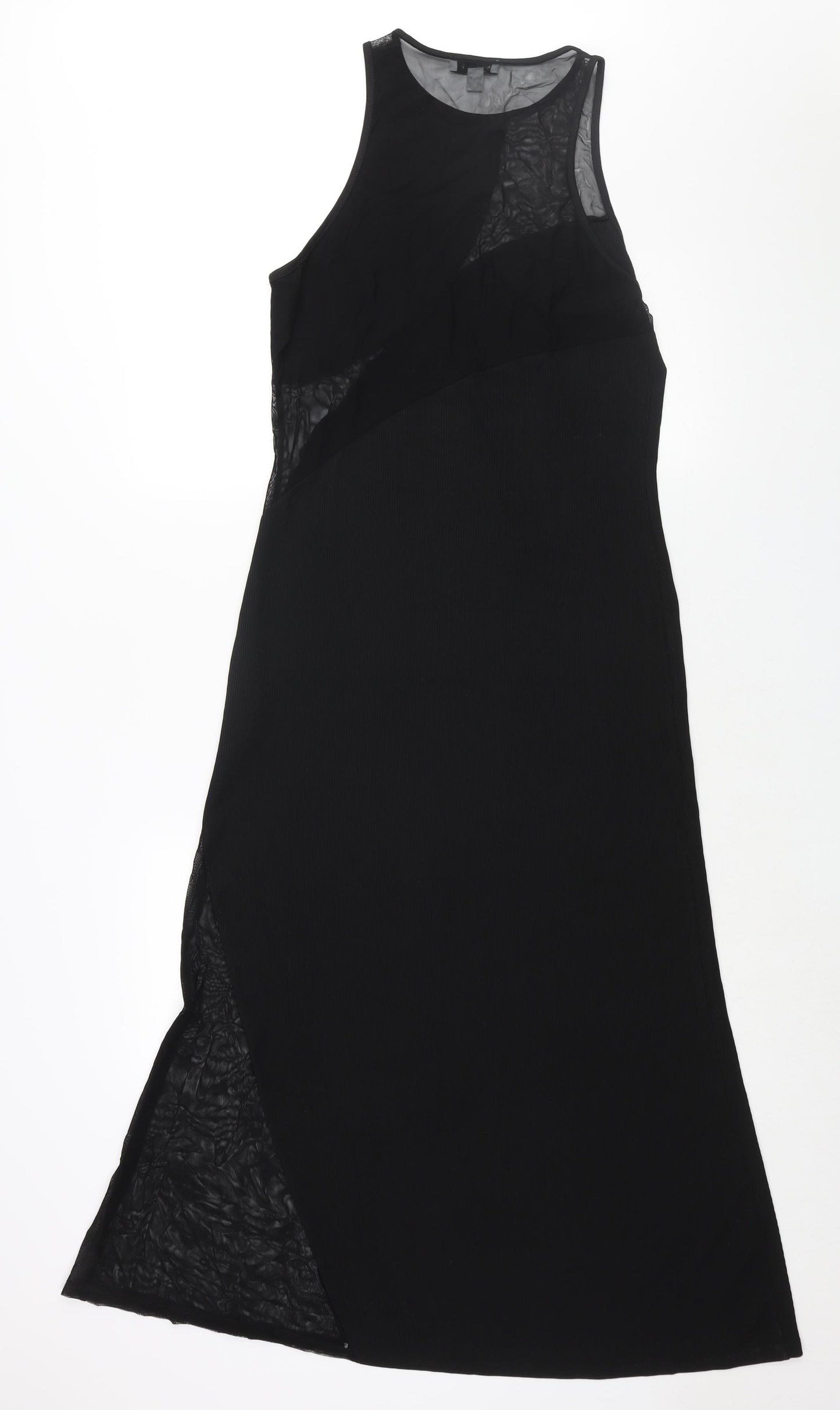 Topshop Womens Black Polyester Maxi Size M Round Neck Pullover - Mesh Panel