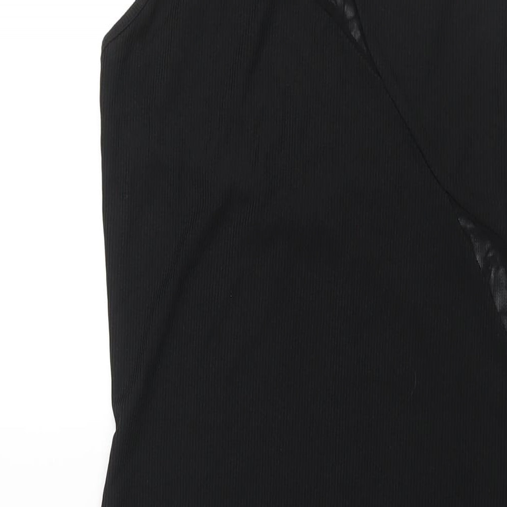 Topshop Womens Black Polyester Maxi Size M Round Neck Pullover - Mesh Panel