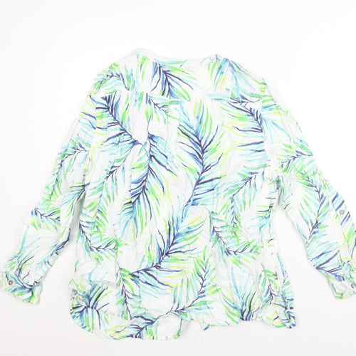 Bonmarché Womens Multicoloured Geometric Linen Basic Button-Up Size 22 V-Neck - Leaf Print