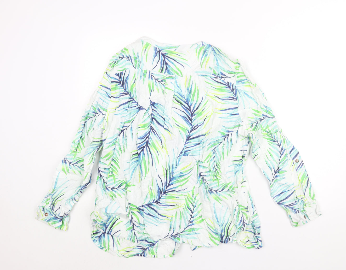 Bonmarché Womens Multicoloured Geometric Linen Basic Button-Up Size 22 V-Neck - Leaf Print