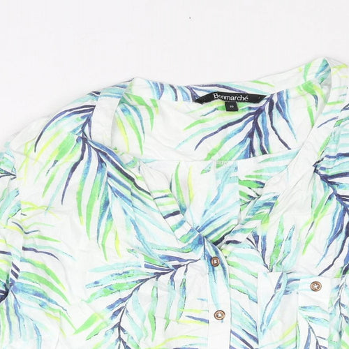 Bonmarché Womens Multicoloured Geometric Linen Basic Button-Up Size 22 V-Neck - Leaf Print