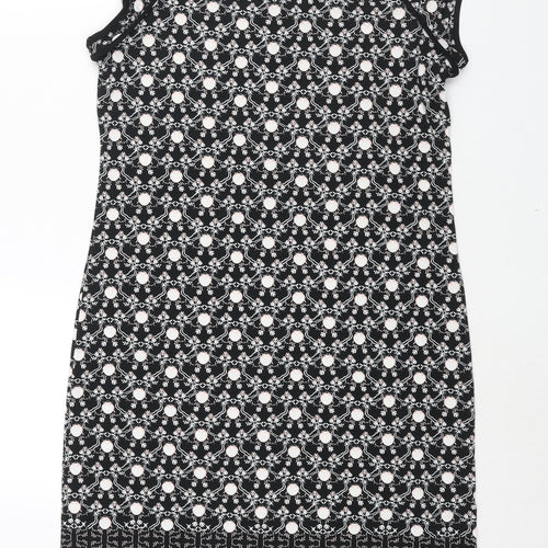 Max Studio Womens Black Geometric Polyester Sheath Size M Round Neck Pullover