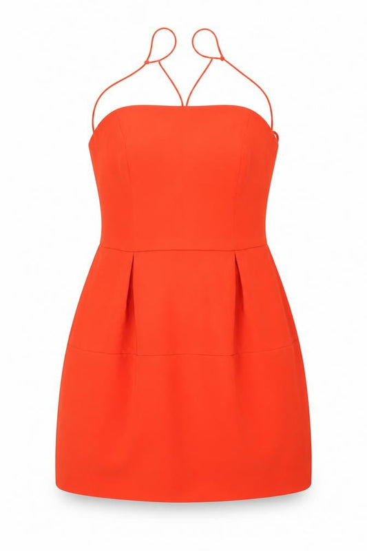 Front view of Topshop women’s red polyester a-line, size UK 10, square neck zip