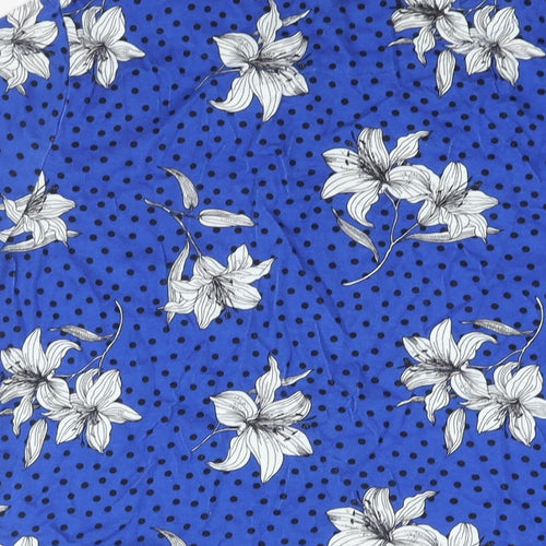 Bonmarché Womens Blue Floral Cotton Basic T-Shirt Size 18 Round Neck - Polka Dot Button Detail