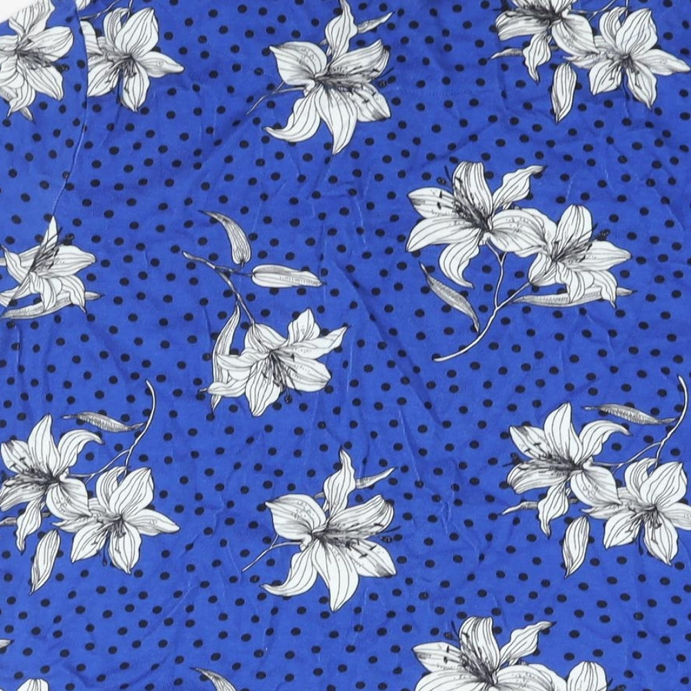 Bonmarché Womens Blue Floral Cotton Basic T-Shirt Size 18 Round Neck - Polka Dot Button Detail